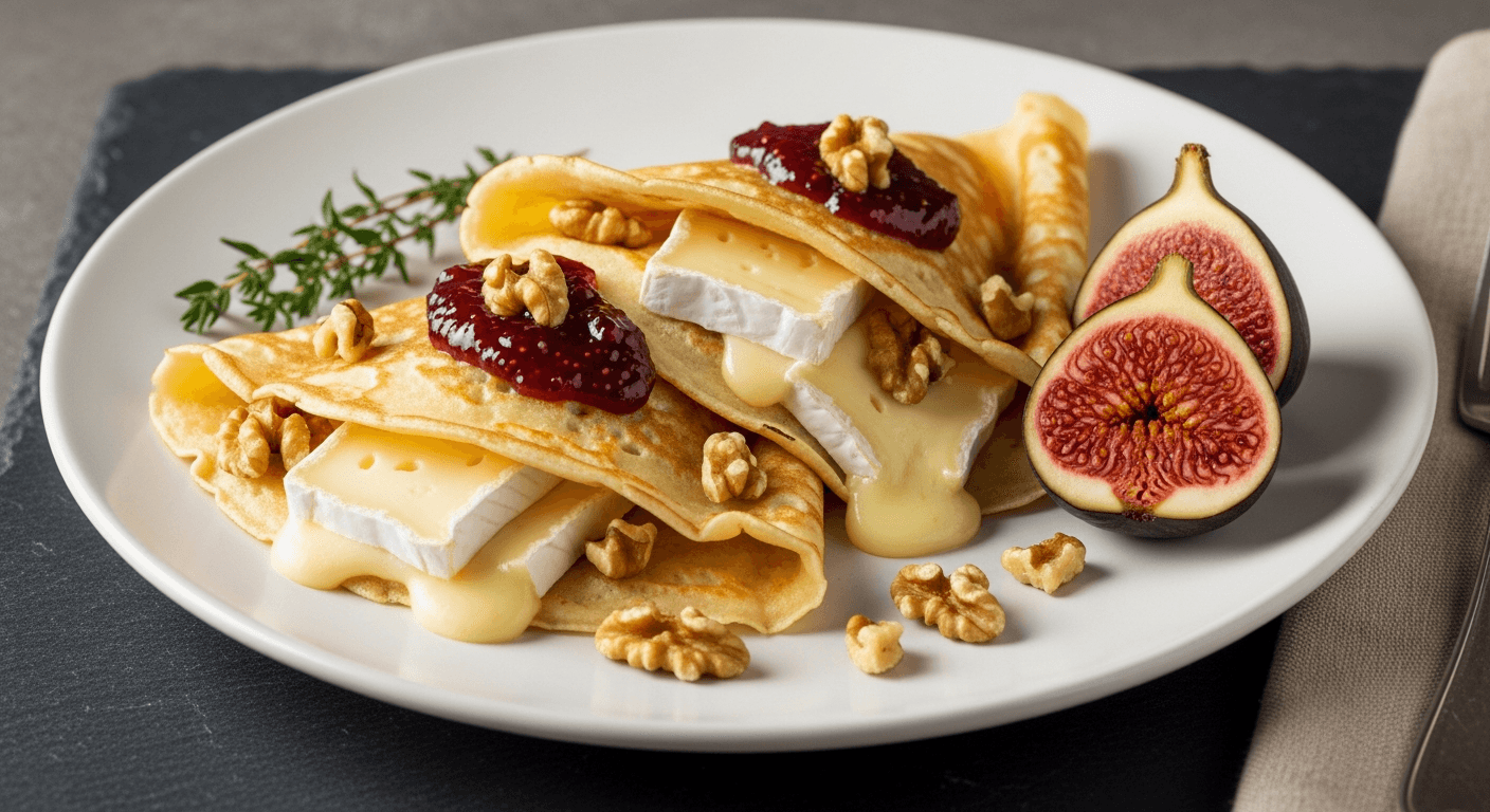 Brie, Fig Jam and Walnut Crepes