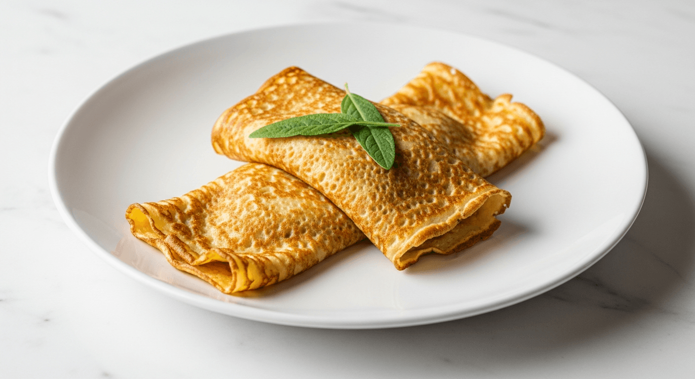 Brown Butter and Sage Crepes — classic british pancake recipe served on a plate, photographed from above