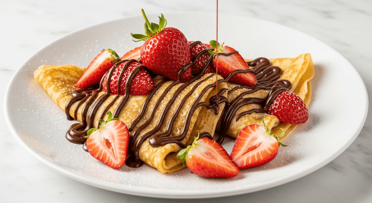 Strawberry and Chocolate Sauce Pancakes